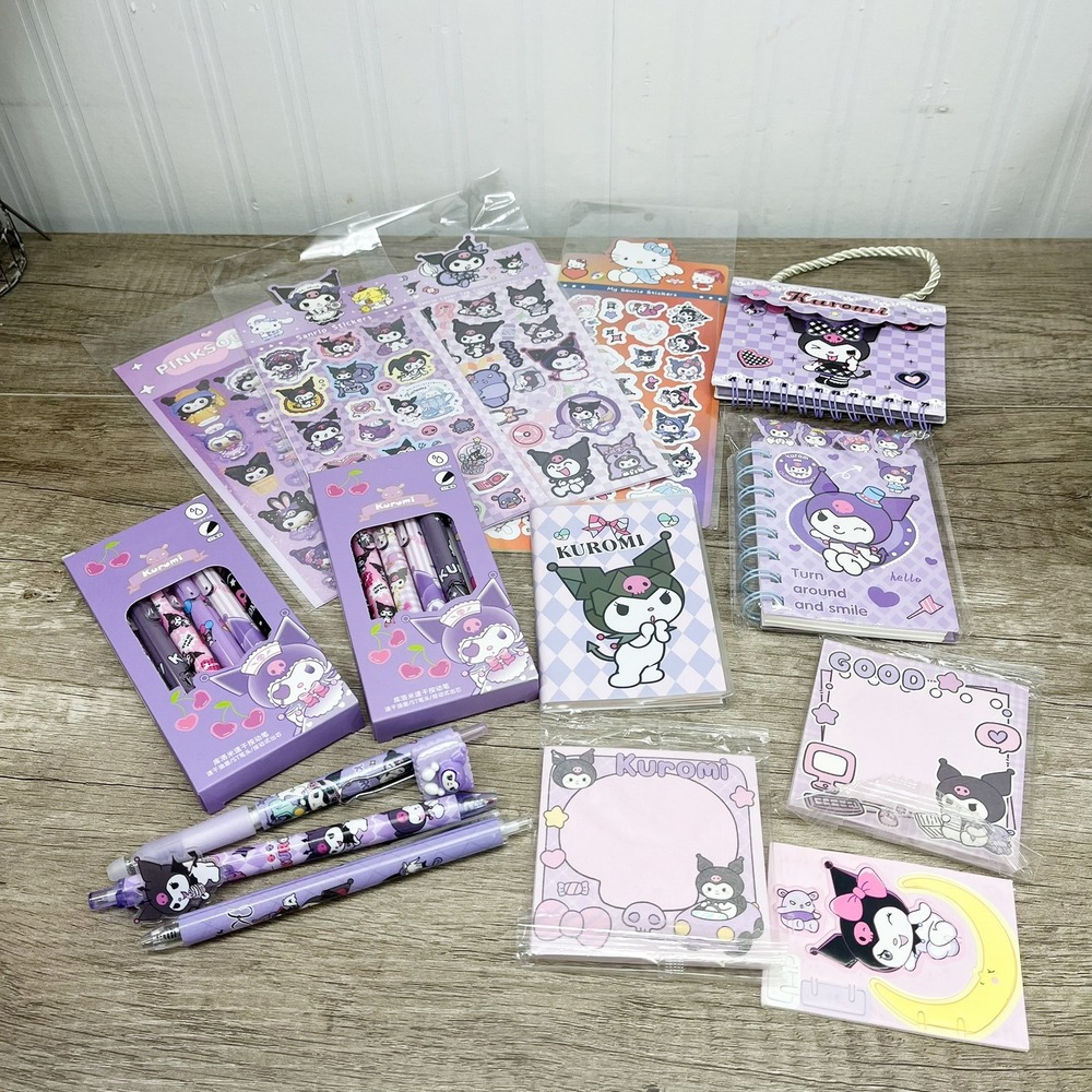Sanrio Kuromi Stationery Set Stickers Pens Notebooks Purple Aesthetic Lot